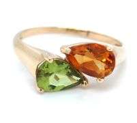 14kt Yellow gold Citrine and peridot crossover ring