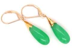 14kt Yellow gold Green Jade dangle earrings