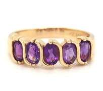 14kt Yellow gold oval amethyst 5 stone band