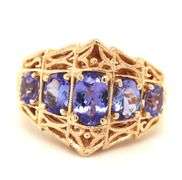 14kt Yellow gold oval Gradueted tanzanite filigre dome ring