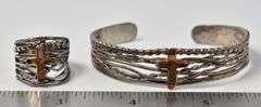 Ross Simons Sterling Silver Cross Cuff Bracelet and Ring Set