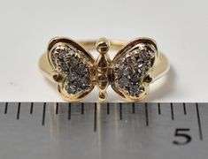 Breath Taking 14K Yellow Gold Diamond Butterfly Ring