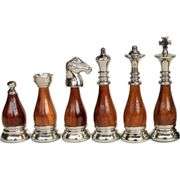 Brass and Wood Hand-Carved Chess Pieces Set