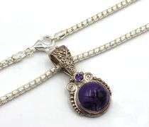 Italian 925 Styerling Silver Purple Jade Necklace