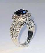 Stunning 14 Kt White Gold Plate 1.75 Ct Midnight Blue Simulated Sapphire Diamond Ringmond Ring
