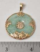 Earthy 14K Yellow Gold Green Jade Gemstone Good Fortune Pendant
