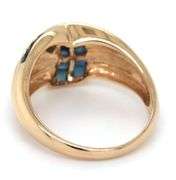 14kt Yellow gold blue sapphire channel set square cut crossover dome ring