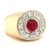 14kt Yellow gold 1.50ct ruby and 0.75ctw diamond halo ring