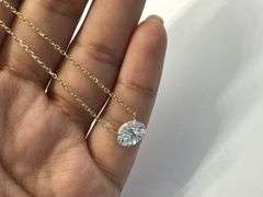 14K Two-Tone Oval Lab Diamond Pendant Necklace