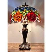 Stained Glass Table Lamp with Rose Design