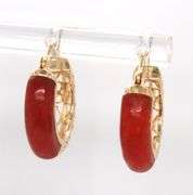 14kt Yellow gold small round red Jade hoops