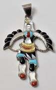 Sterling Silver Zuni Eagle Dancer Multi-Gemstone Pendant