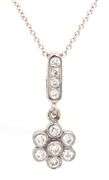 18kt White gold 0.50ctw diamond flower cluster pendant on chain