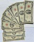 Six 1963 Four 1963A Circulated $2 Red Seal US Notes