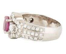 1.50ct Oval Ruby and 1.30ctw Diamond Three Stone Halo Statement Ring in 18K