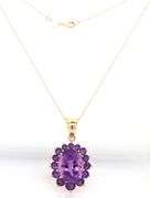 14kt Yellow gold 9.50ctw amethyst cluster pendant on chain