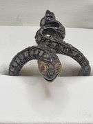 Exotic Sterling Silver Snake Ring with piercing Diamond Eyes