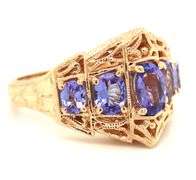 14kt Yellow gold oval Gradueted tanzanite filigre dome ring