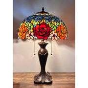 Stained Glass Table Lamp with Rose Design
