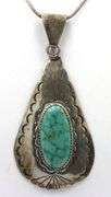 925 Sterling Silver Large Vintage Native Amewrican Turquoise Pendant with Italian Chain