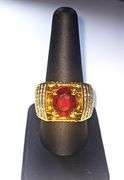 Impressive Mens 14 Kt Yellow Gold Plated 4.5 Ct Lab Simulated Ruby Diamond Ring
