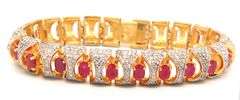 Angelic 11.69CTW Oval Shaped Emerald-Cut Ruby & 3.90CTW Diamond Bracelet in 14K Gold Over Sterling S