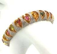 Awesome 7.06CTW Oval Shaped Multicolored Cabochon-Cuts Tourmaline & 3.90CTW Diamond Bracelet in 14kt