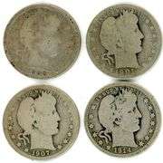 4 Different Barber Silver Quarters: 1900-1914