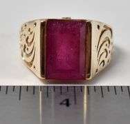 Charming 14K Yellow Gold Ruby Gemstone and Diamond Men's Ring