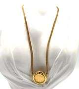 18kt Yellow gold Coin bezel pendant on mesh necklace