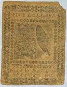 US Nov 29 1775 $5 Continental Currency Note