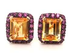 14kt Yellow gold citrine and pink sapphire earrings