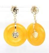 14kt Yellow gold yellow Jade dangle earrings