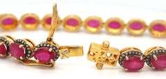 Charming 19.60CTW Oval Emerald-Cut Ruby & 1.40CTW Diamond Bracelet in 14K Yellow Gold Over Sterling 