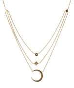 0.25ctw Pave Diamond Moon and Star Triple Layers Necklace in 14K