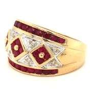 14kt Yellow gold rubies set in squares and diamond wide band