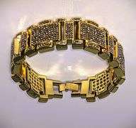 Huge 90 Gram 14 Kt Gold Plate Italian God Father Simualted Diamond Link Bracelet