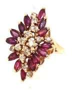 14kt Yellow gold 1.40ctw Ruby and diamond cluster ring