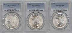 Near Gem BU 1921, 1922, & 1923 Silver Dollars. PCGS MS64