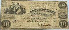 $10 Sep 2 1861 Series Confederate States Note.