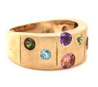 14kt Yellow gold Brushed finish multi stone scatter band