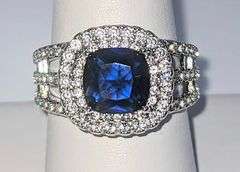 Stunning 14 Kt White Gold Plate 1.75 Ct Midnight Blue Simulated Sapphire Diamond Ringmond Ring