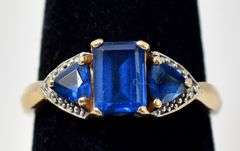 Vibrant 10K Yellow Gold Lab Created Blue Spinel Gemstone and Diamond Ring