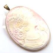 14kt Yellow gold pink shell cameo pin pendant