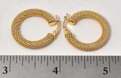 Interesting 14K Yellow Gold Mesh Hoop Earrings