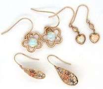 3 Pairs of 10kt yellow gold dangle earrings