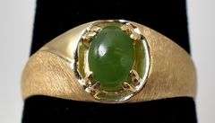 Simple 10K Yellow Gold Green Chalcedony Gemstone Ring