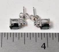 Perfect 14K white Gold Blue Sapphire Gemstone and Diamond Stud Earrings
