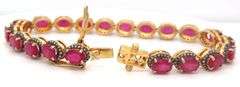 Charming 19.60CTW Oval Emerald-Cut Ruby & 1.40CTW Diamond Bracelet in 14K Yellow Gold Over Sterling 