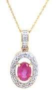 14kt Yellow gold 1.20ct oval ruby and diamond halo pendant on chain